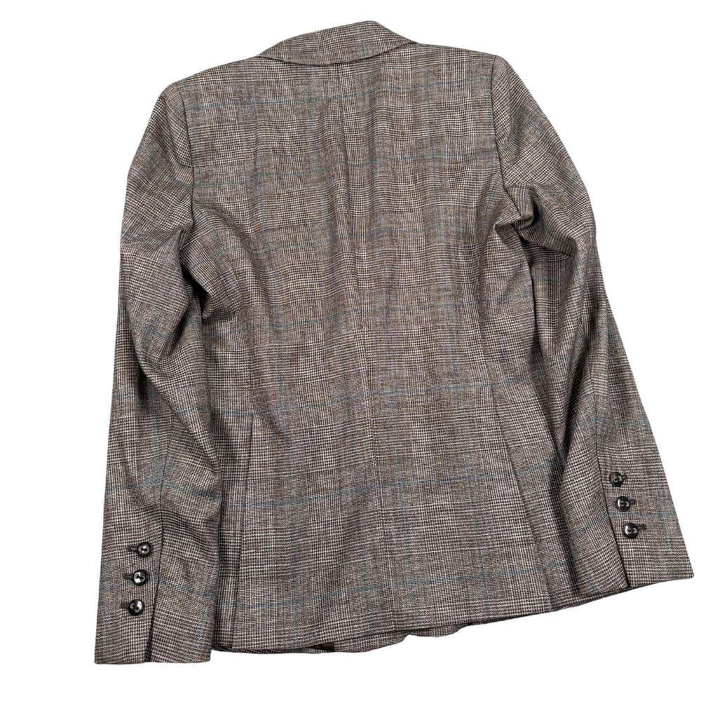 Escada Blazer Jacket Womens 36 (34) Brown Glen Plaid Wool Blend One Button - Picture 2 of 8